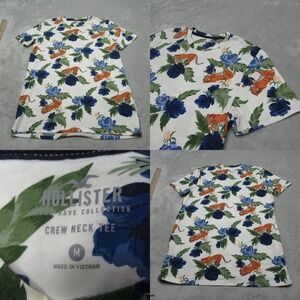 Hollister Shirt Men Small White Tiger Floral AOP Short Sleeve Crew Neck Tee Read